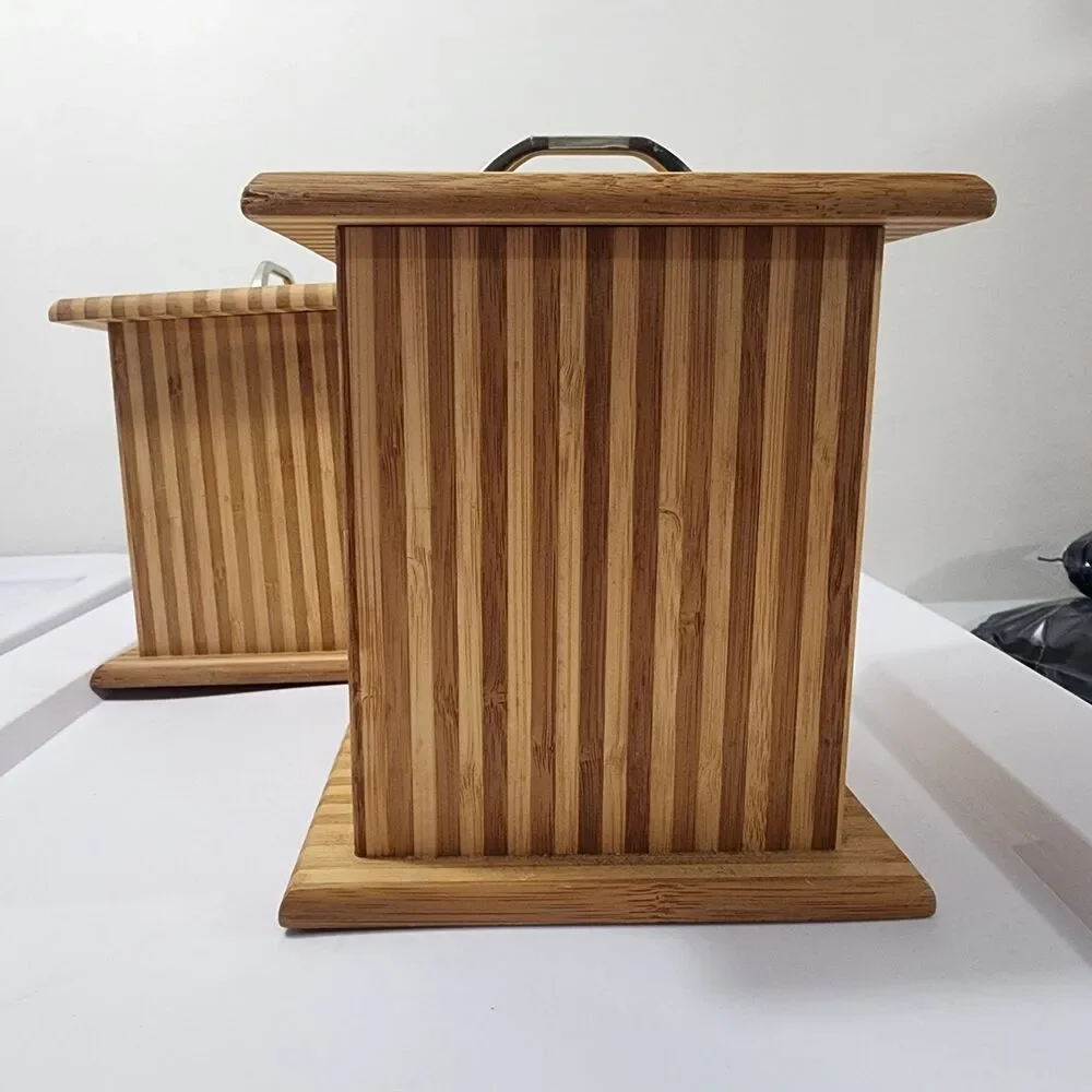 Vintage MCM Bamboo Fluted Column-style Decorative Boxes Kitchen Canisters Lid